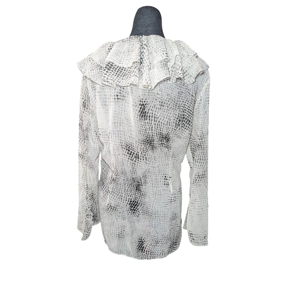 Zara Women’s Sz M Animal Print Ruffle Button Front Blouse Tie Neck Long Sleeve - Picture 2 of 12